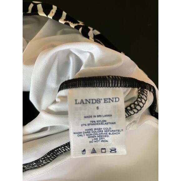 Lands' End Black & White Ruched Tankini Tie Halter Neck Sz6 - Picture 2 of 8